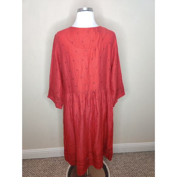 Gudrun Sjoden Red Midi Dress Cotton Wool Pockets Block Print - Picture 9 of 11